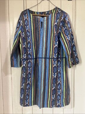 I Peterman Striped Blue Multi-Color Women's Tunic Top Sz M
